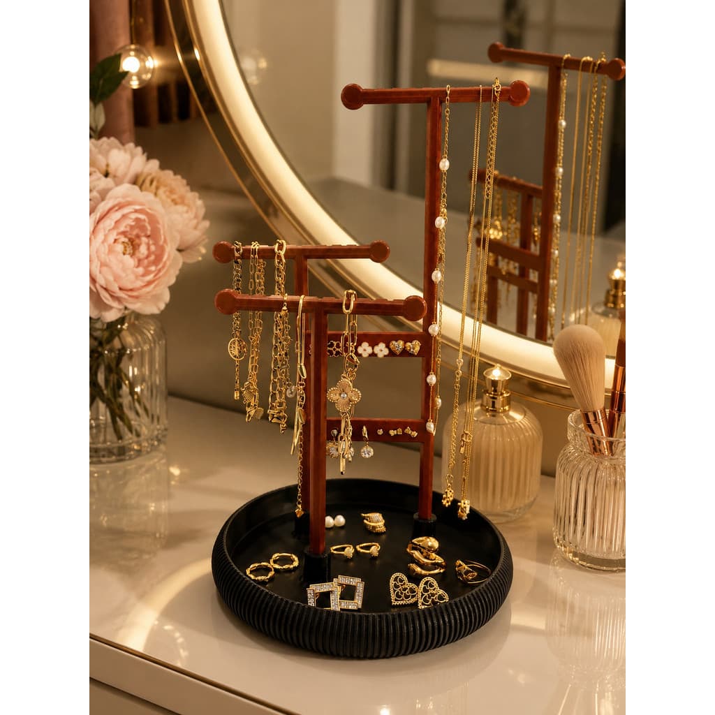 Organizador Porta Joias 25x15cm | Suporte para Colares, Anéis, Brincos e Pulseiras | Elegante para Penteadeira e Closet