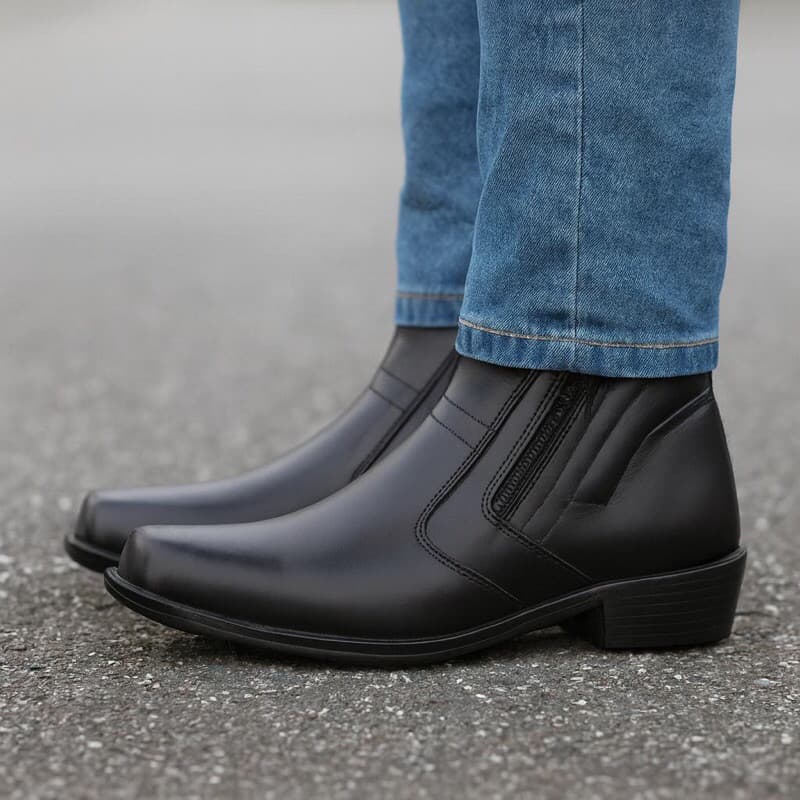 Bota Social Masculina Zíper Lateral Estilo Sofisticado Palmilha Macia Bico Quadrado