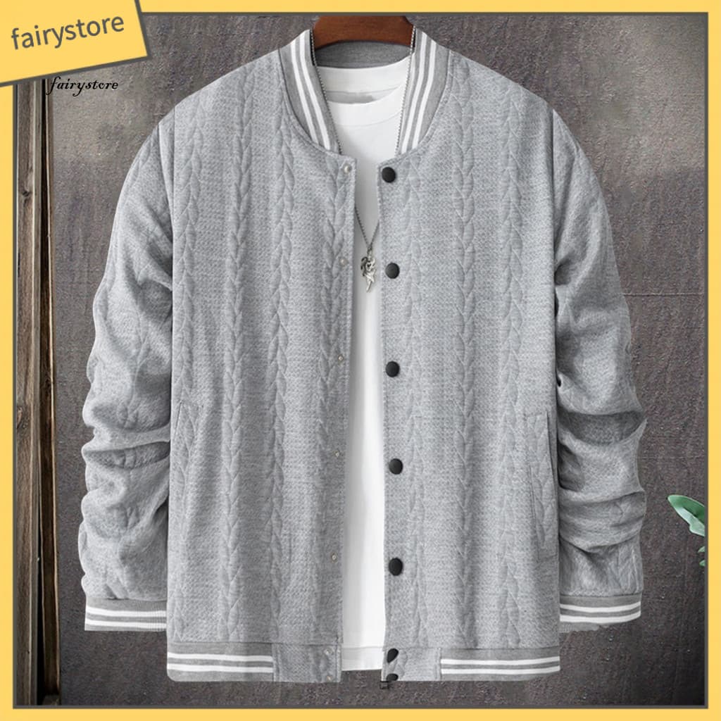 Baseball Coat Men's Jacket Patchwork Color Wheat Jacquard Texture Single-breasted Casual with Pockets Autumn Winter Oute