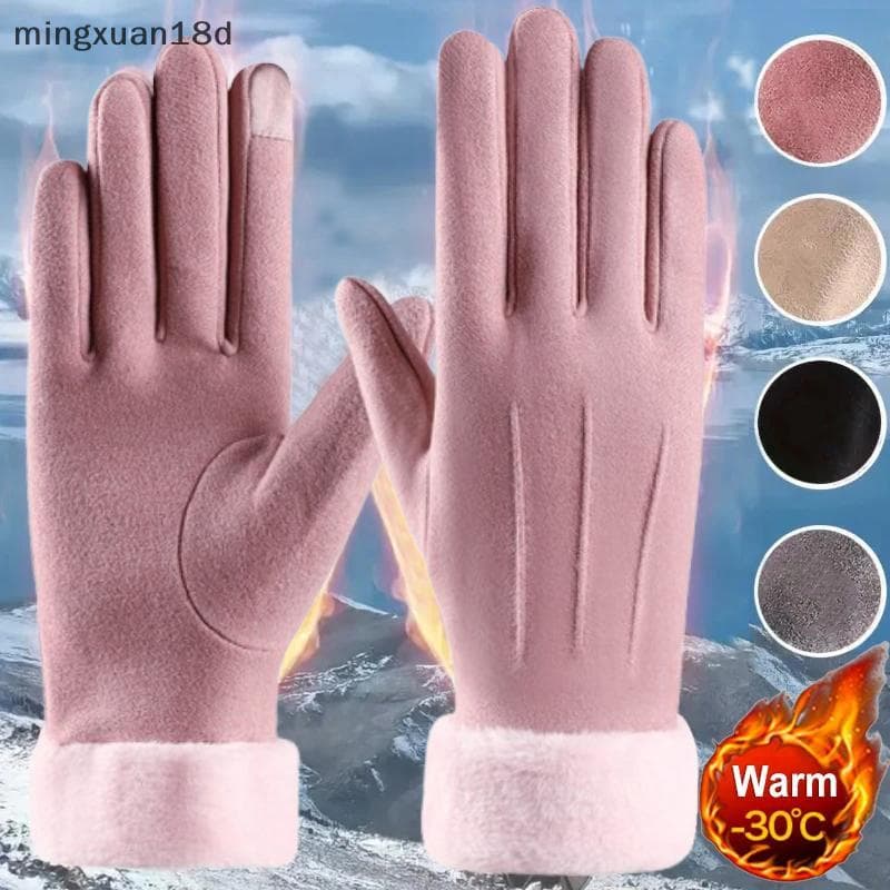 ming Luvas De Camurça Quentes E Punho De Pelúcia De Veludo , Esqui Com Tela Sensível Ao Toque À Prova De Frio [COD]