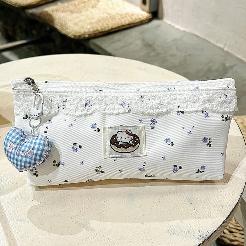 Estojo Menina Grande Fofo Renda Estampa Floral Escolar Organizador Canetas Material Bonito Presente