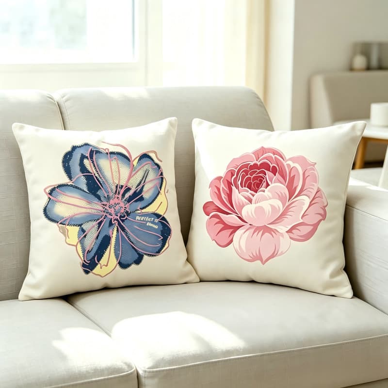 40x40cm，45x45cm Almofadas de Linho com Estampas Florais Aquarela Decoração de Casa Estilo Suave (0231-0240)