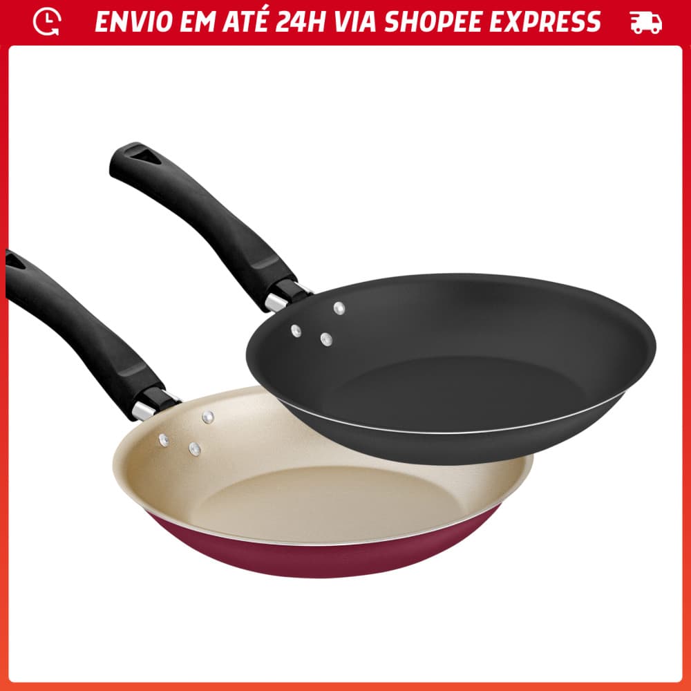 Frigideira Antiaderente Francesa N18/N20/N22 Cereja com Creme ou Preto Alumínio Cabo Baquelite