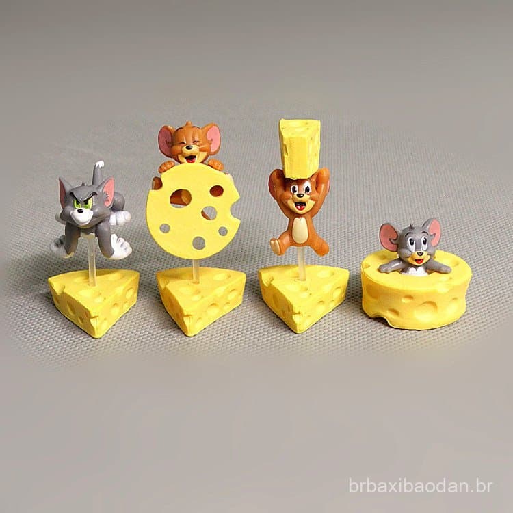 4 novas figuras, modelos de bonecos e peças decorativas do Tom e Jerry com tema de cheesecake.
