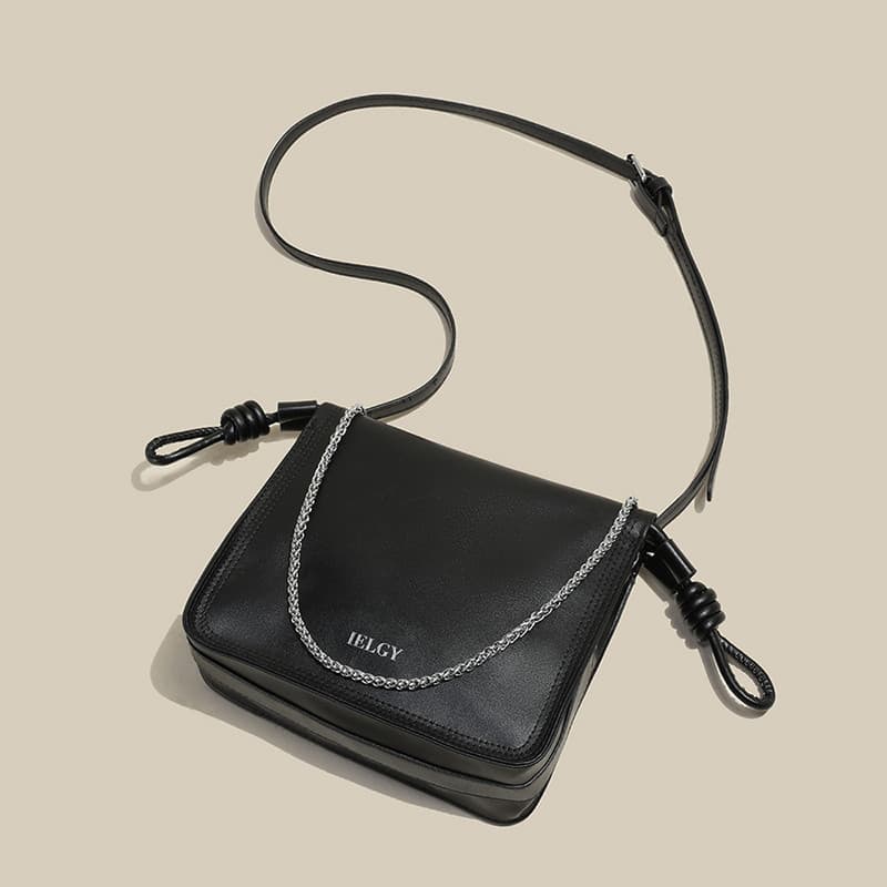 IELGY Bolsa feminina Crossbody de ombro com corrente plissada preta