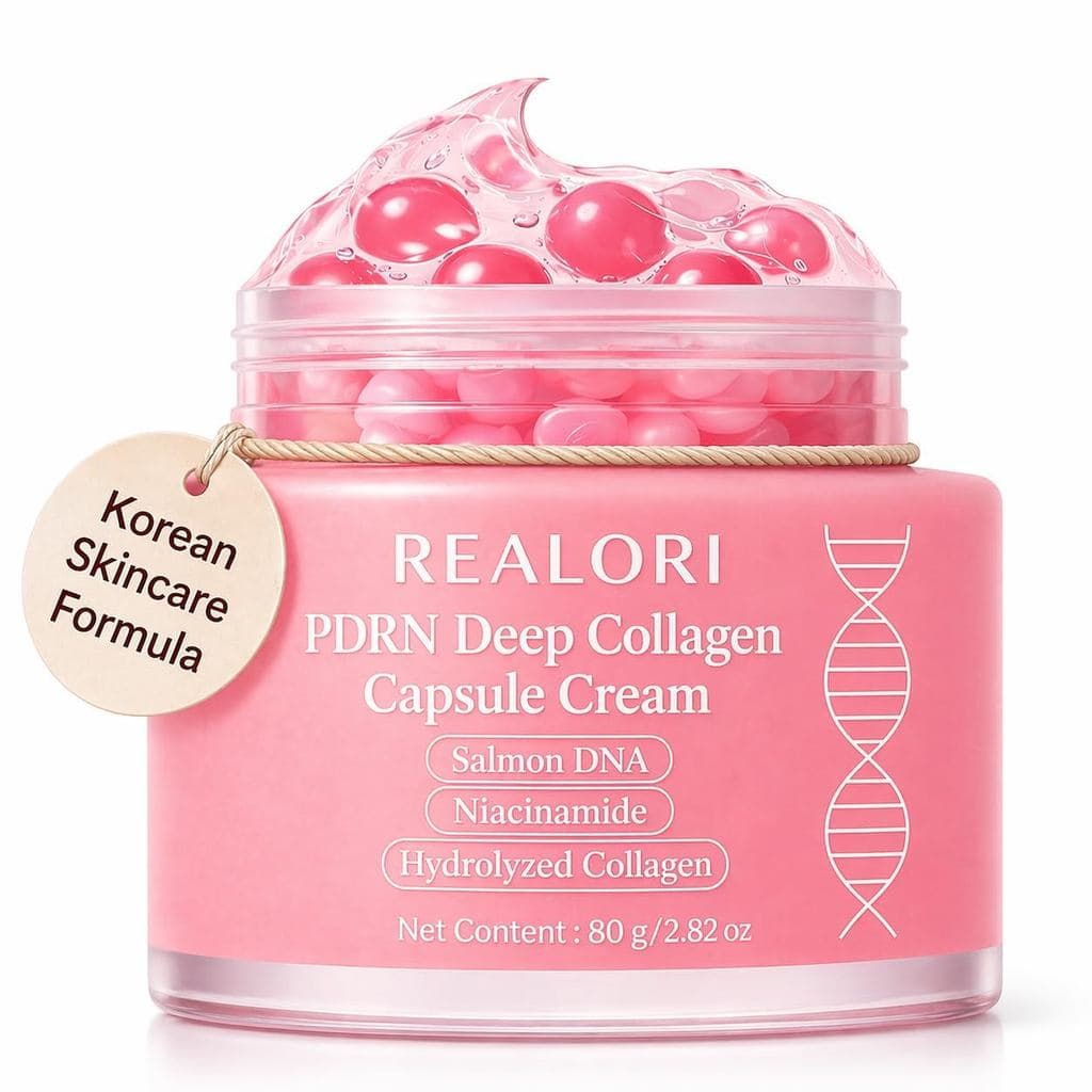 realori PDRN Capsule com Vitamina C e Colágeno – Hidratante Facial Coreano Boba, Gel Rosa para Hidratação Profunda, Repa