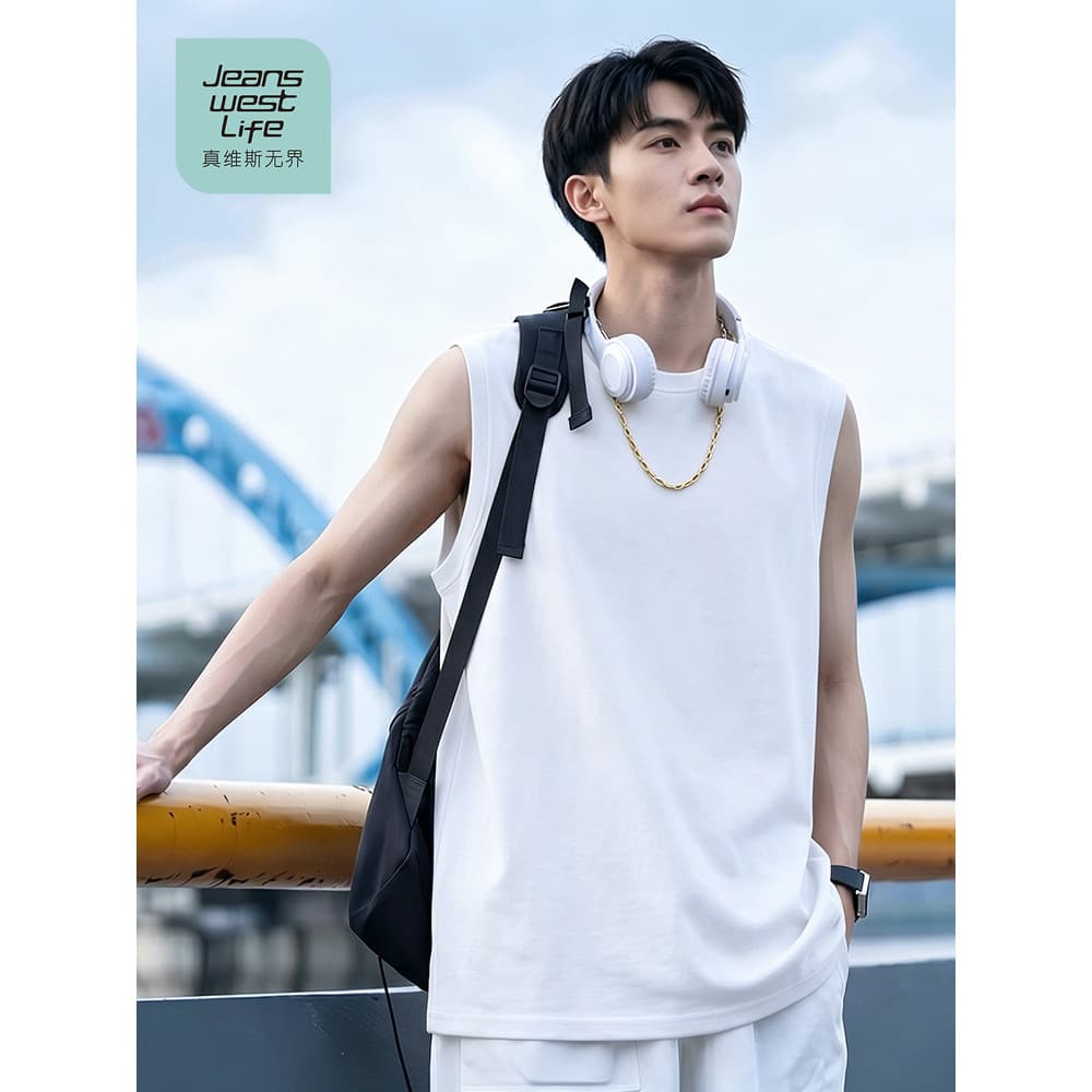 Zhenweisi LIF Colete de Fitness Masculino Verão Puro Algodão Esportes Fitness Camiseta Juventude Solta Tamanho Grande Co