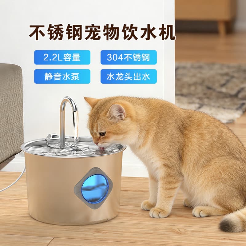 Dispensador de água para animais de estimação em aço inoxidável transfronteiriço Alimentador de água para gatos Alimenta