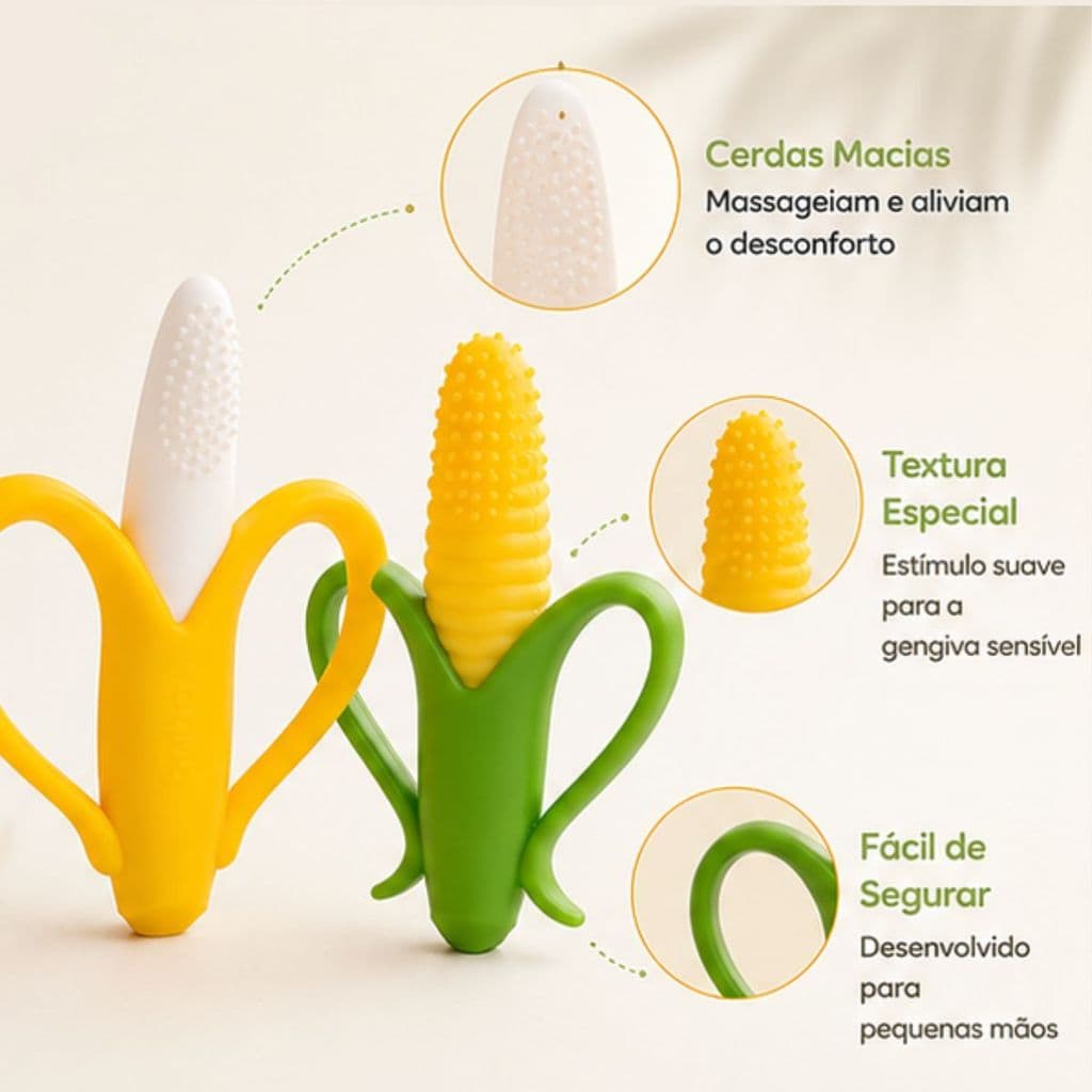 Mordedor Para Bebê Massageador de Gengiva Buba Bebê Silicone Mordedor Infantil Escolha Banana ou Milho BPAFree