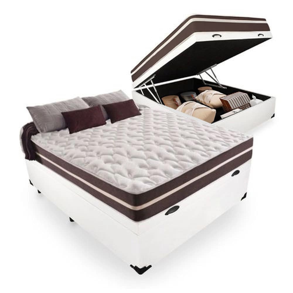 Cama Box Baú Casal + Colchão De Molas Prime Colchões Classic Superlastic 138x188x64