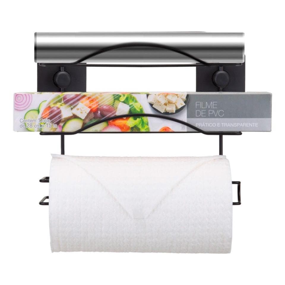 Suporte Papel Toalha Aluminio Pvc S/ Furo 3m Parede Cozinha