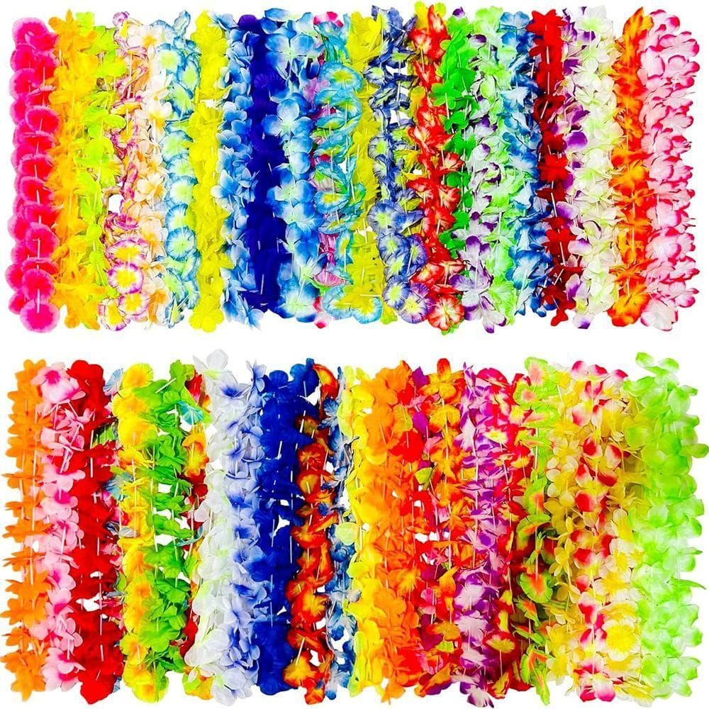 24/50/100 Unidades De Leis Havaianas , Colar De Flores De Seda Vibrante Artificial , Com Tema Tropical Colorido