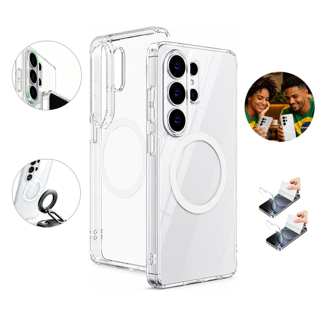 Transparent Anti-Impact Case /SAMSUNG S26 Ultra- Airbags 4 cantos, proteção elevada, KIT c/ 2 películas