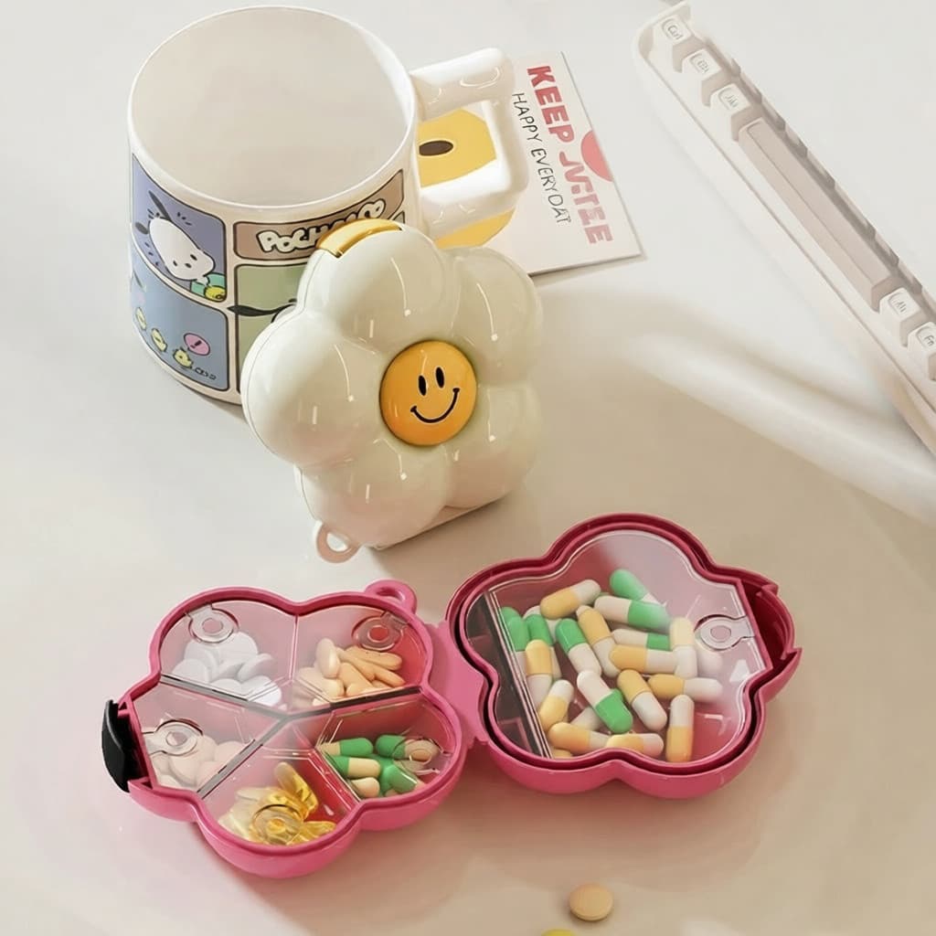 Caixa Portátil Para Comprimidos De Flores Dopamina , Selada Com Vários Compartimentos Armazenamento De Medicamentos