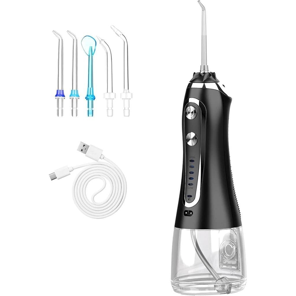 Irrigador Oral Portátil Sem Fio Recarregável, Limpador de Dentes à Prova d'Água IPX7 com 5 Modos, 5 Bicos, 10.14oz, Rese