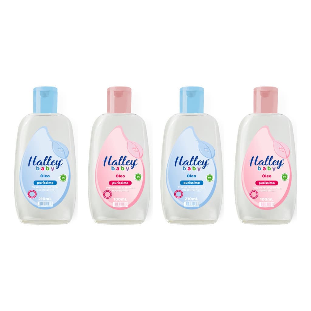 4 Óleos Infantis Halley Baby Azul E Rosa Previne Assaduras