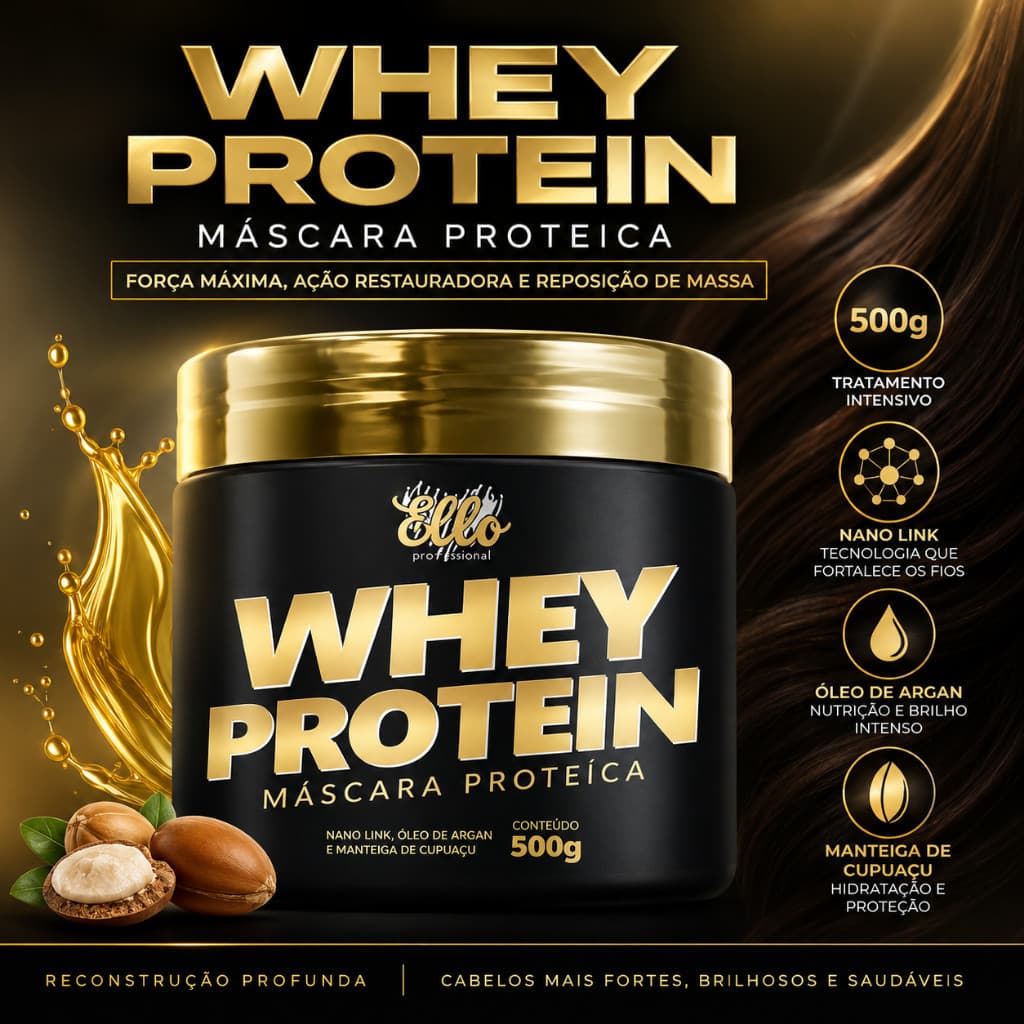 WHEY PROTEIN MÁSCARA PROTEICA 500g – Reconstrução e Reposição de Massa Capilar