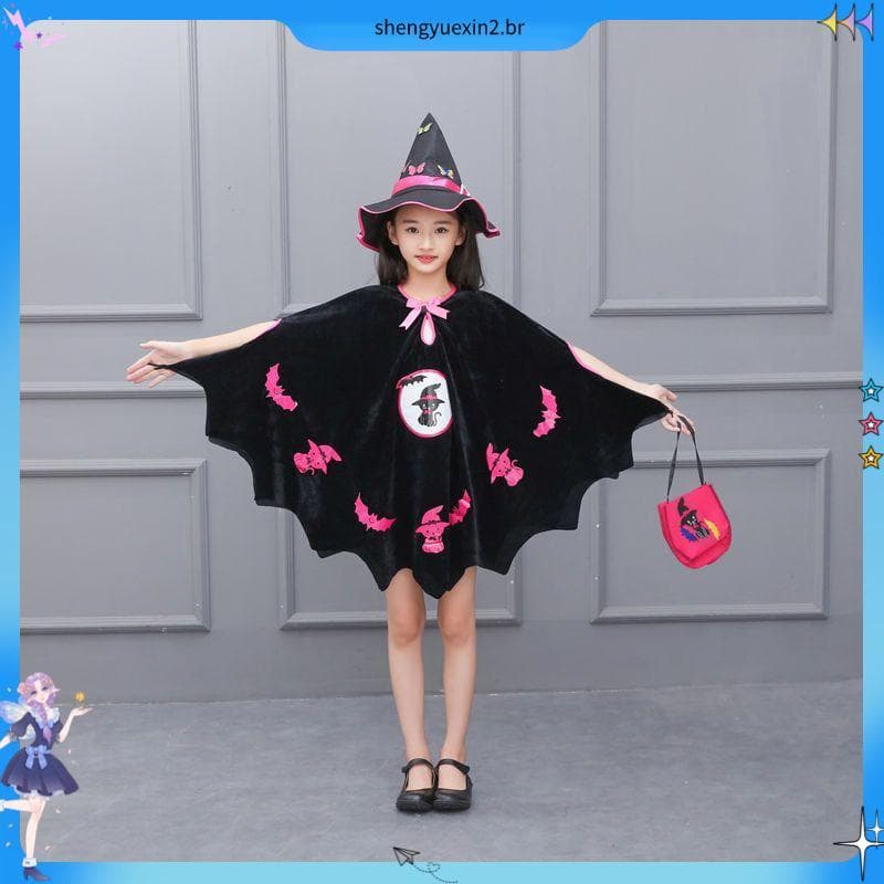 Fantasia infantil de Halloween cospl ay fantasia de bruxa morcego vampiro vestido branco de neve fantasia de abóbora