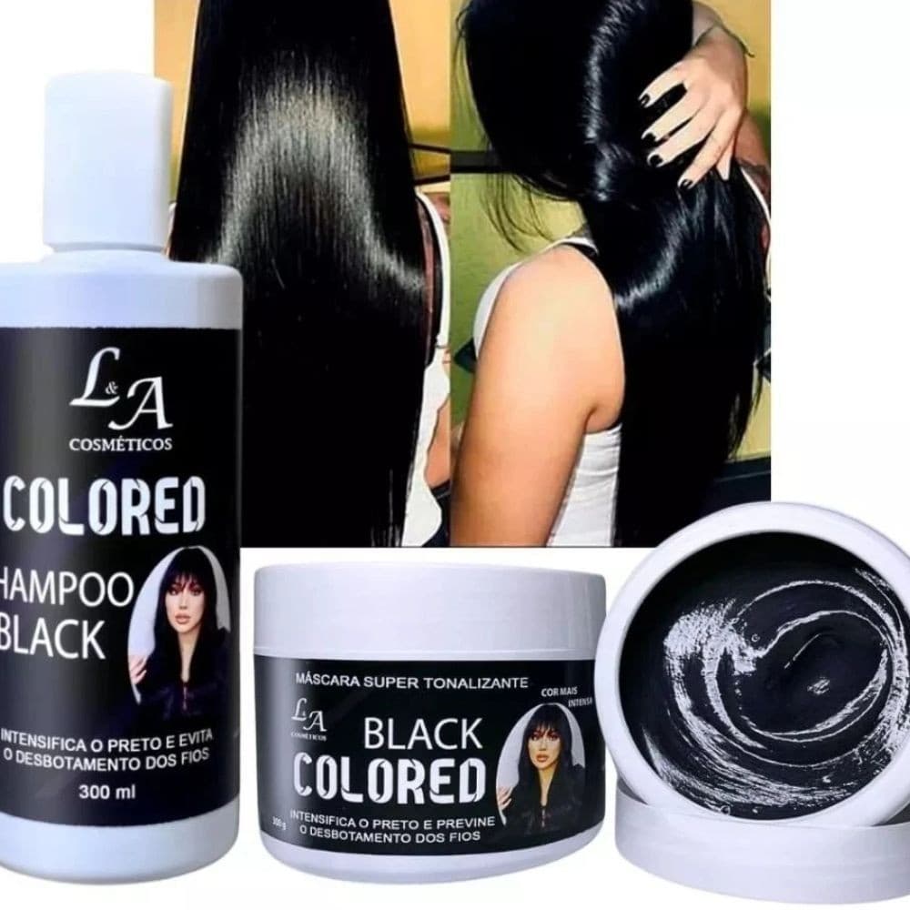 Kit Shampoo Escurecedor e Máscara Tonalizante Preto Intenso De Cabelos Grisalhos Brancos - S/ Amônia
