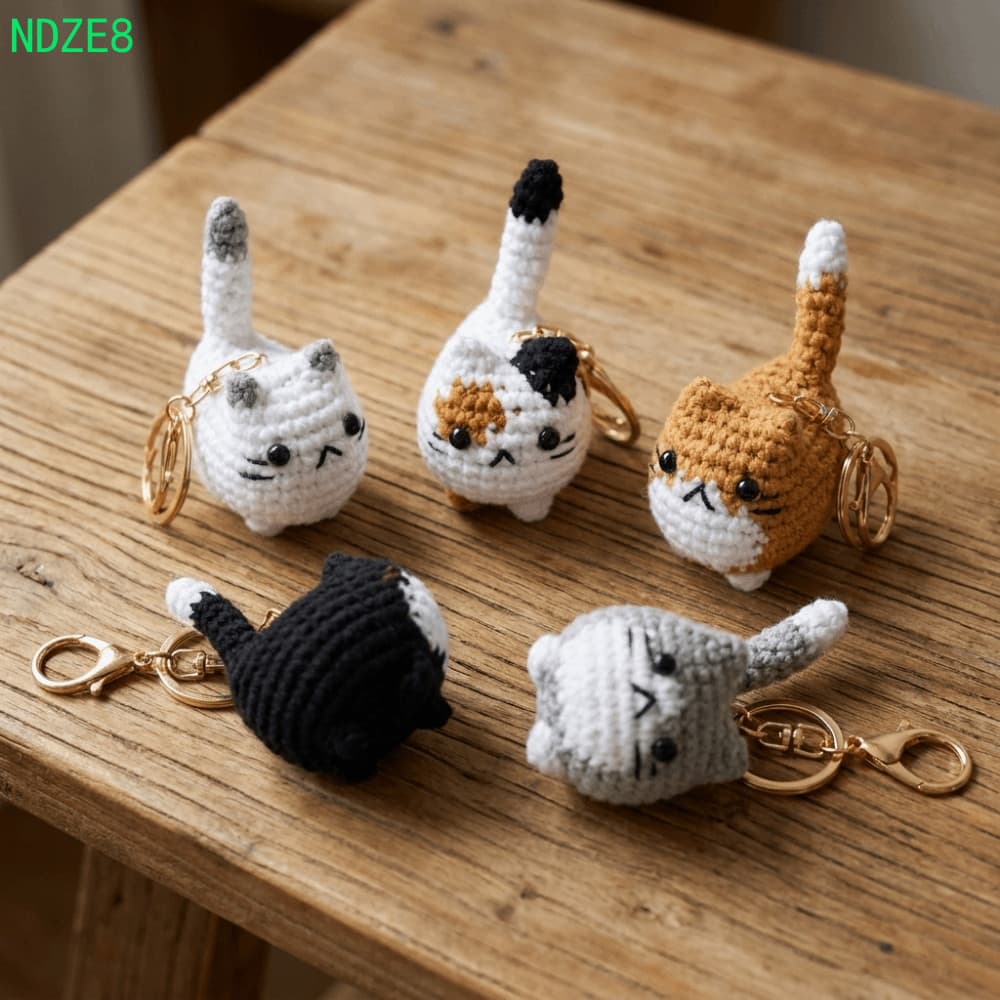 NDZE8 Chaveiro De Crochê Para Gato , Chaveiros De Gatinho Feitos À Mão De Desenho Animado , Mini De Malha Multicolorido
