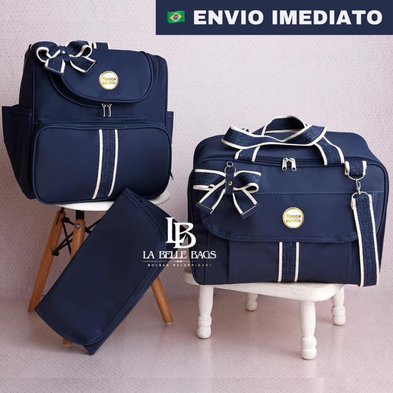 kit mala maternidade alta elegância 3 peças luxo c/ mochila versátil p/ bebe menino/menina (sonho)