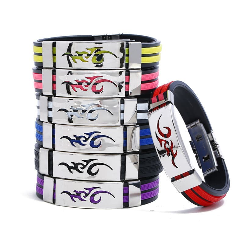 Versão coreana titânio aço único fogo nuvem chama masculino Silicone pulseira de aço inoxidável