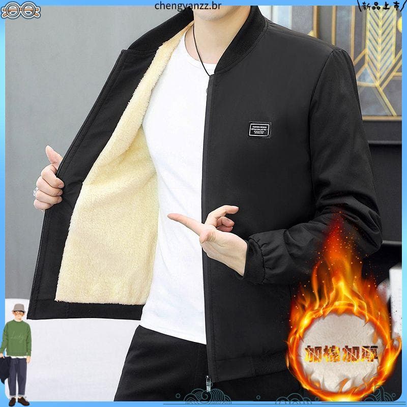 Outono inverno masculino forro de lã engrossado jaqueta masculina juventude versão coreana na moda gola de beisebol jaqu