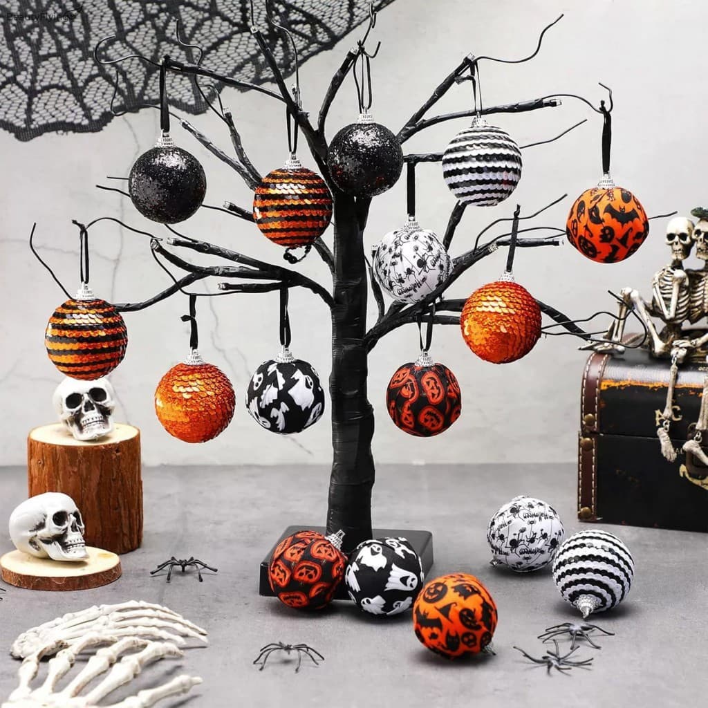 Enfeites De Bola De Halloween 16 Peças-Decoração Suspensa Para Festa Interna E Externa Em Árvore