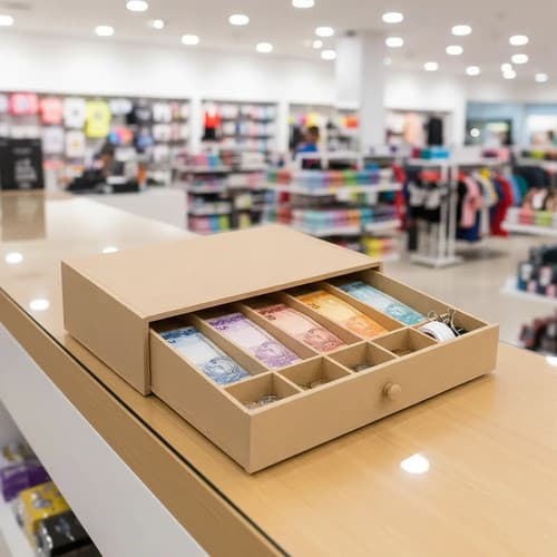 Cofre Gaveta Dinheiro MDF Preto Cru Divisorias Caixa Troco Feira Bingo Camelo Organizador Reforcado