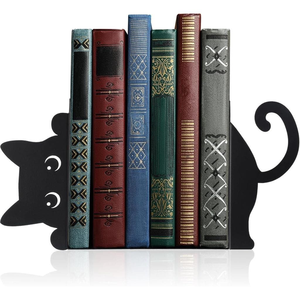 Conjunto de 2 Suportes de Livros de Metal Geelin Peeping Cat, Suportes de Livros Fofos para Prateleiras, Decoração de Es