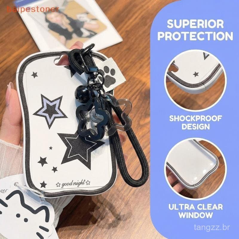 [baipestoner] Porta-Cartões Fotográficos De Identificação Escolar De Estudante Com Pingente De Estrela , Capa Transparen