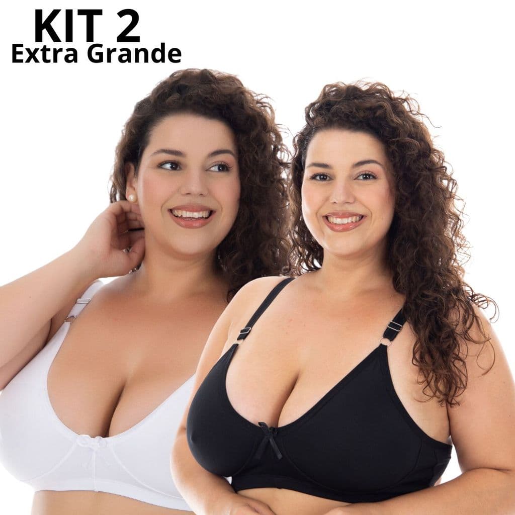 Kit 2 Sutiãs Plus Size Alta Sustentação Alças Largas Sem Bojo Reforçado - Sutia Plus