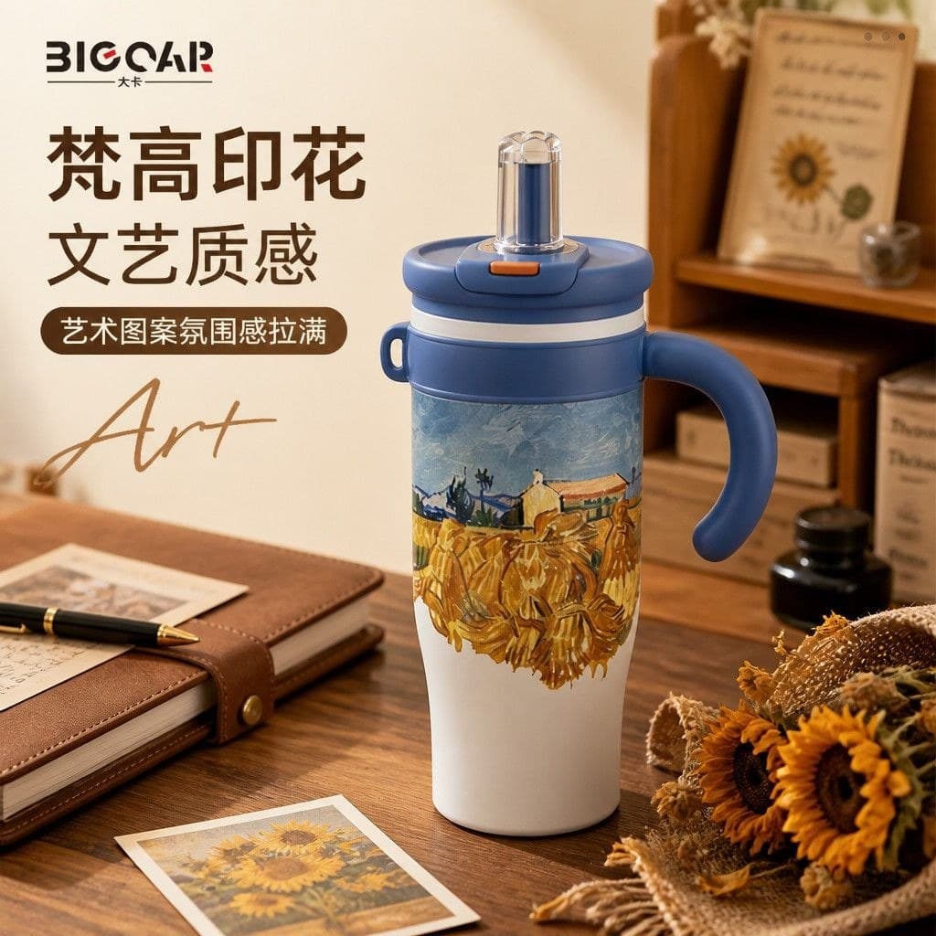 Bigcar Ice Master Cup Aço Inoxidável Três Beber Palha Copo Térmico Cerâmica Alça Em Camadas Grande Capacidade 1200ml Cop