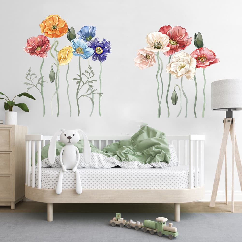 Papel de parede colorido flores planta adesivos de parede sala de estar papel de parede decorativo auto-adesivo removíve