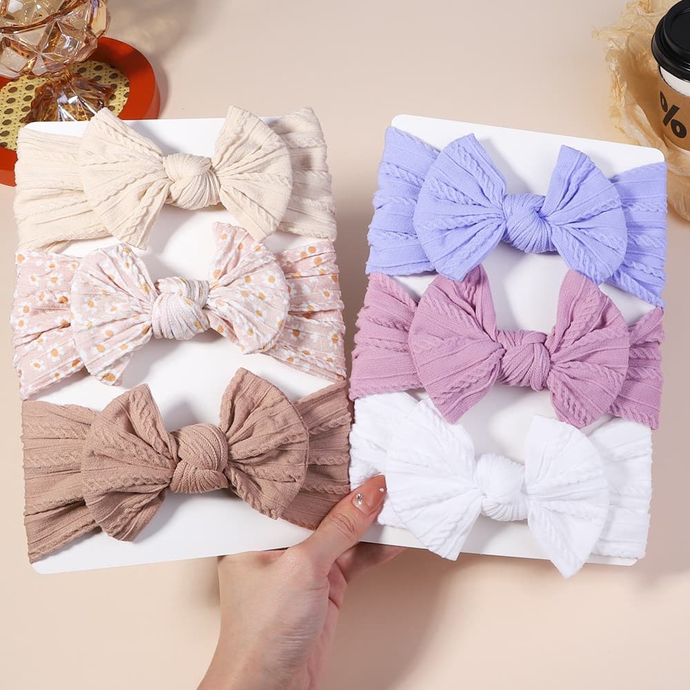 Conjunto de 3 Peças de Faixas de Cabelo com Laço em Cores Sólidas para Bebês Meninas, Acessórios de Cabelo Elásticos par