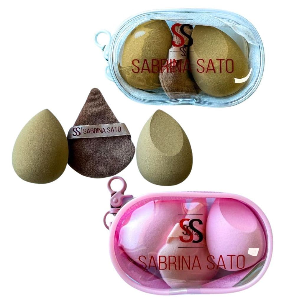 Kit Esponjas para Maquiagem Sabrina Sato SP2156 com Bolsinha Chaveiro + 3 Esponjas Macias para Base e Corretivo