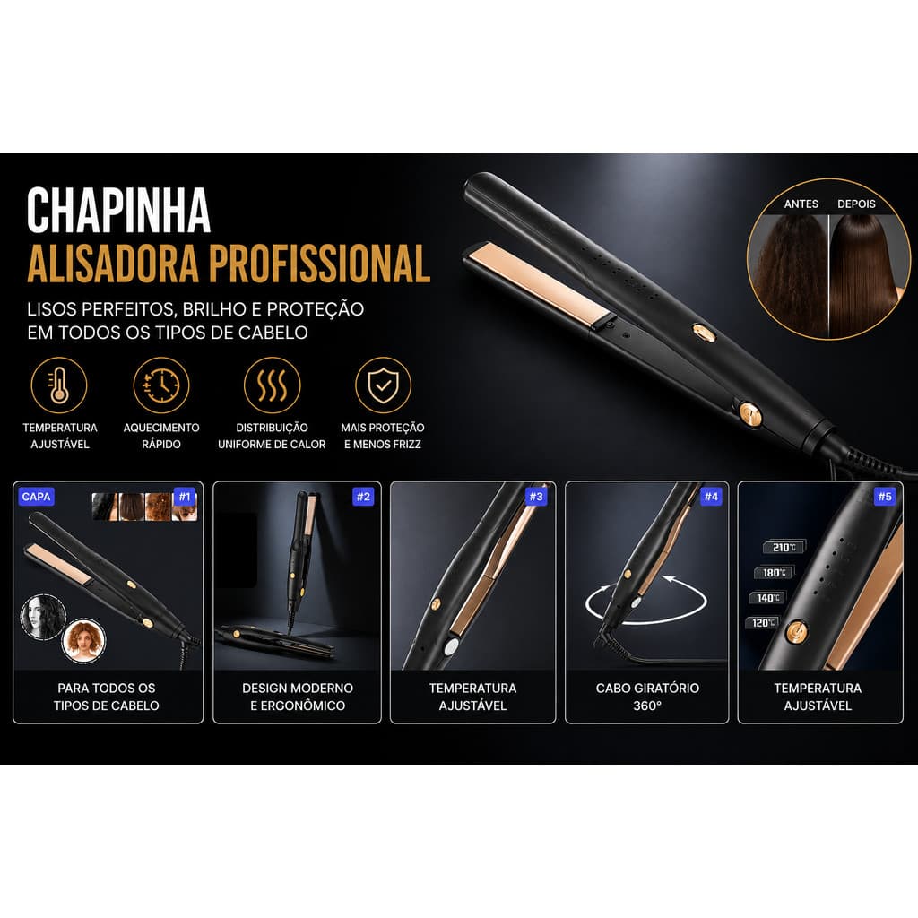 Chapinha Alisadora Para Cabelo Elétrico Cor Preto