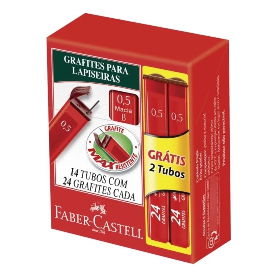 Grafite Faber-Castell 0.5mm B Macio - Caixa com 14 Tubos de 24 Minas
