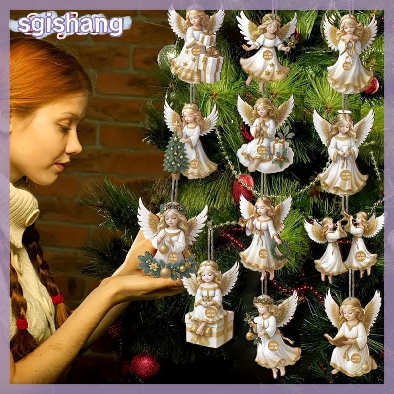 sg 12 Peças Enfeites De Natal Vintage De Madeira Branco Anjo Pingente Feliz Ano Novo Presente Decoração De Árvore Suprim