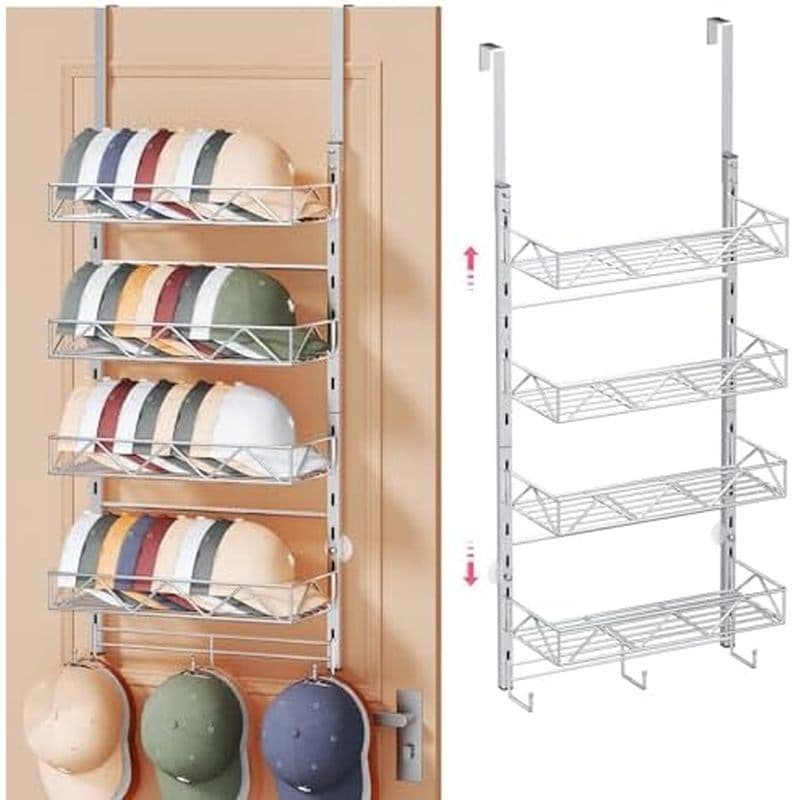 SWTYMIKI Organizador De Chapéus Sobre A Porta-Rack Montado Na Parede De 3 Camadas Com 2 Cestas De Metal Ajustáveis E 3 G