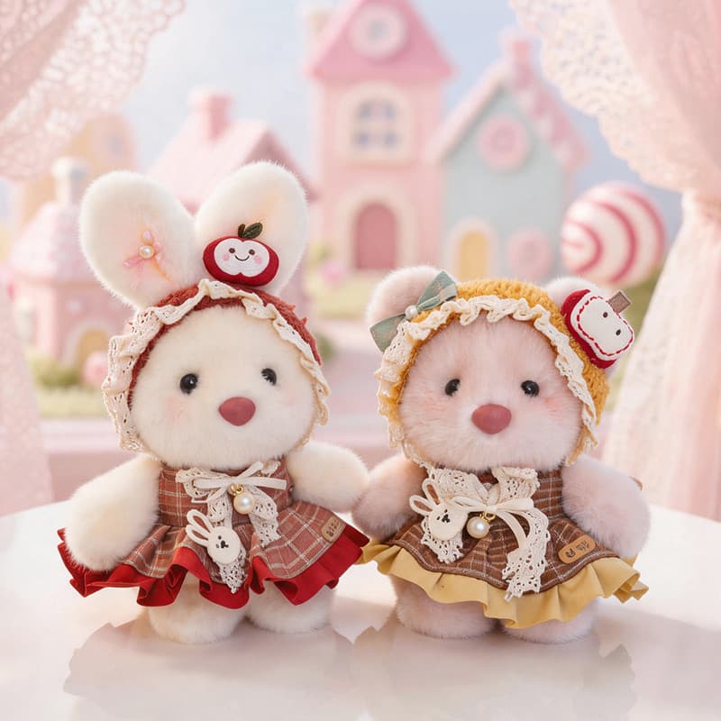 Urso Coelho de Pelúcia com Vestido Xadrez de Renda, Ponderado, Companheiro Fofo, Presente de Conforto, Decoração TAOF