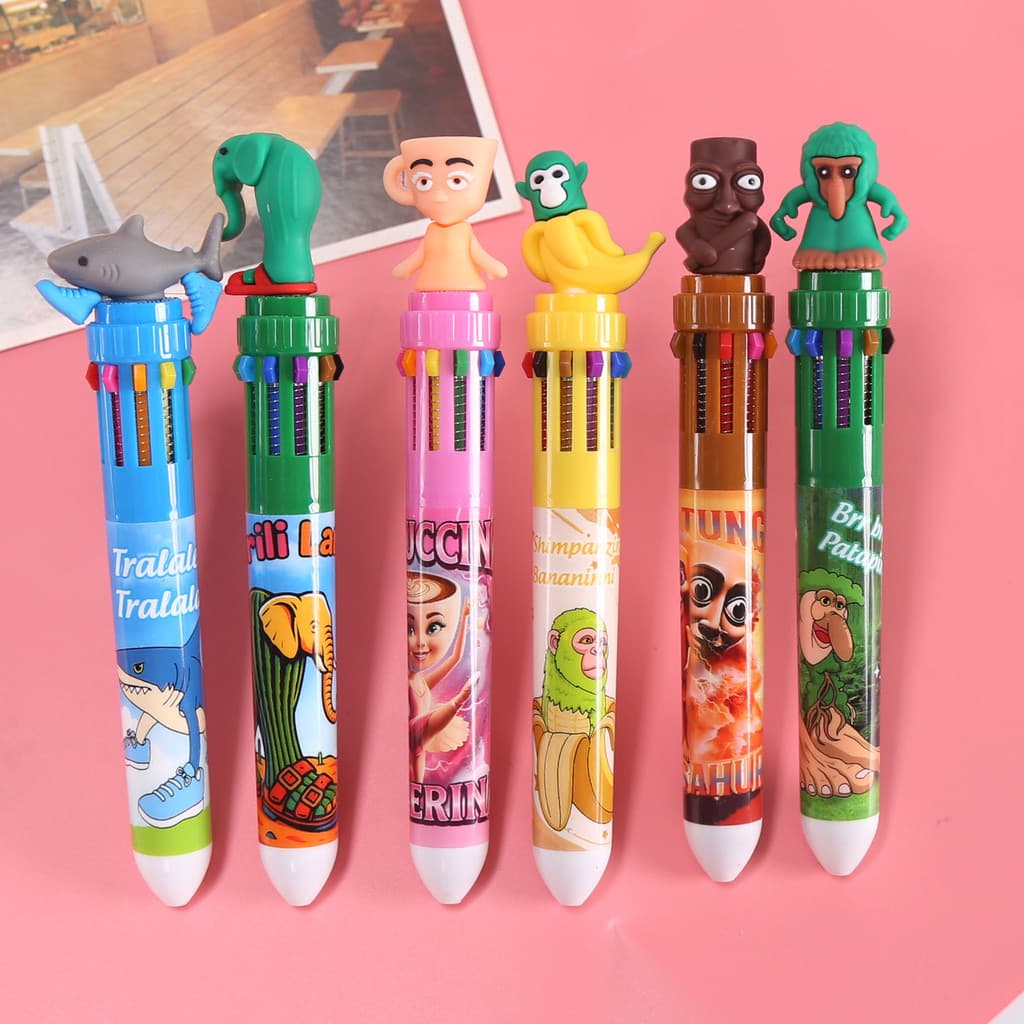12 Pçs Criativo Dos Desenhos Animados Multicolorido Caneta Esferográfica Engraçado Abstrato Vara De Madeira Cor Humana C