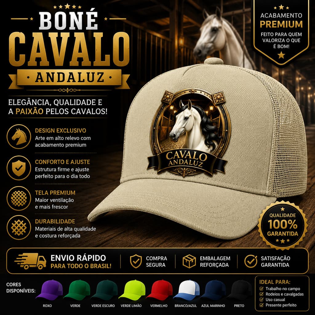 Boné Personalizado Cavalo Andaluz Aba Curva - Escolha o SEU!