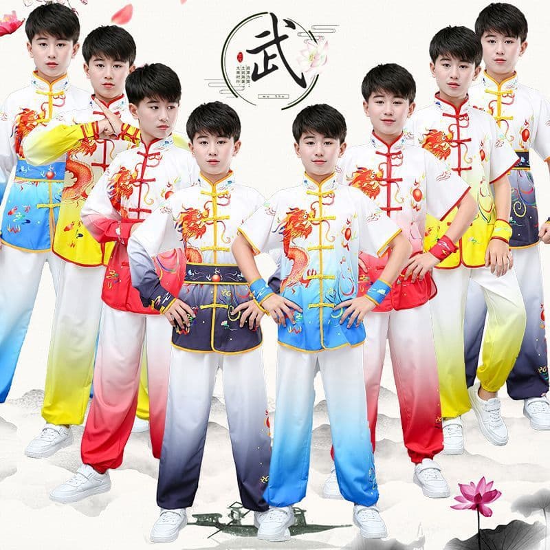 Traje de desempenho das crianças Drumming competição desempenho traje chinês Kung Fu competição prática traje Tai Chi tr