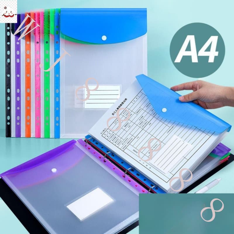WATTLE 6 Peças De Bolso Para Fichário , Pastas De Pasta A4 De Plástico , Envelopes , 6 Cores , Bolsos Perfurados , Escri