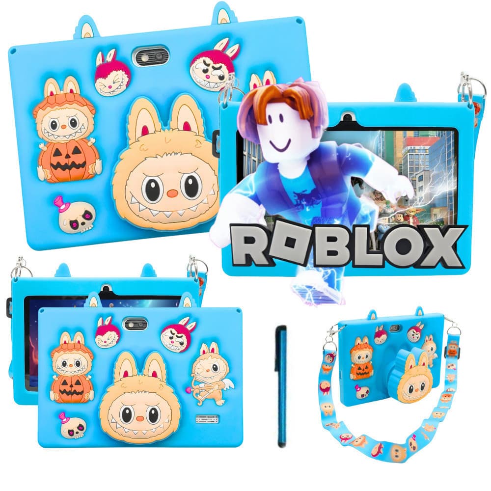 Tablet Android Kids Infantil 128gb Memória 8gb Ram 7' Polegadas Wifi 5G Cor Azul + Alça e Caneta
