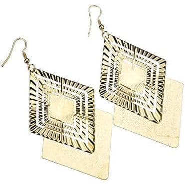 Brincos Pendentes Geométricos Banhados a Ouro 18K – Brincos de Destaque em Forma de Diamante em Camadas para Mulheres GW
