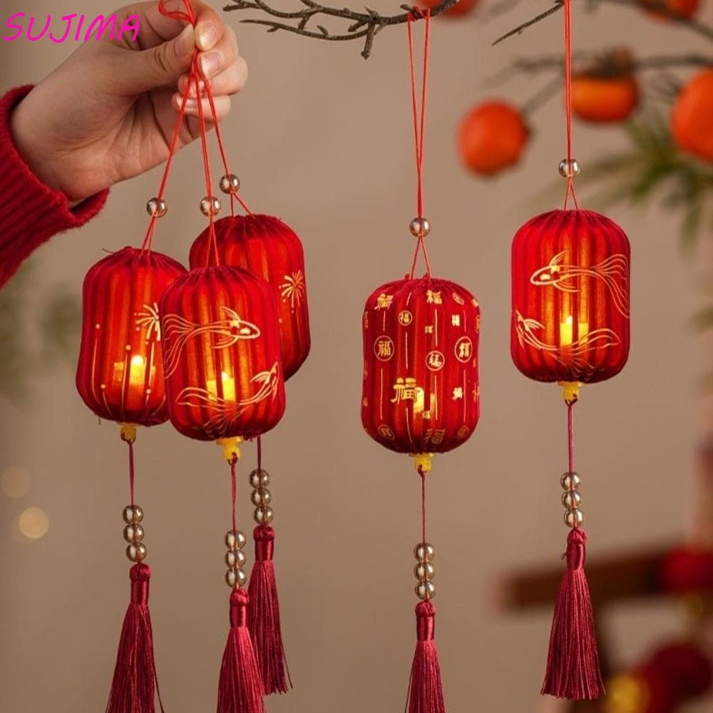Lanterna Portátil DIY , Artesanal De Ano Novo Estilo Chinês , Com Ornamento De Suspensão De Borla