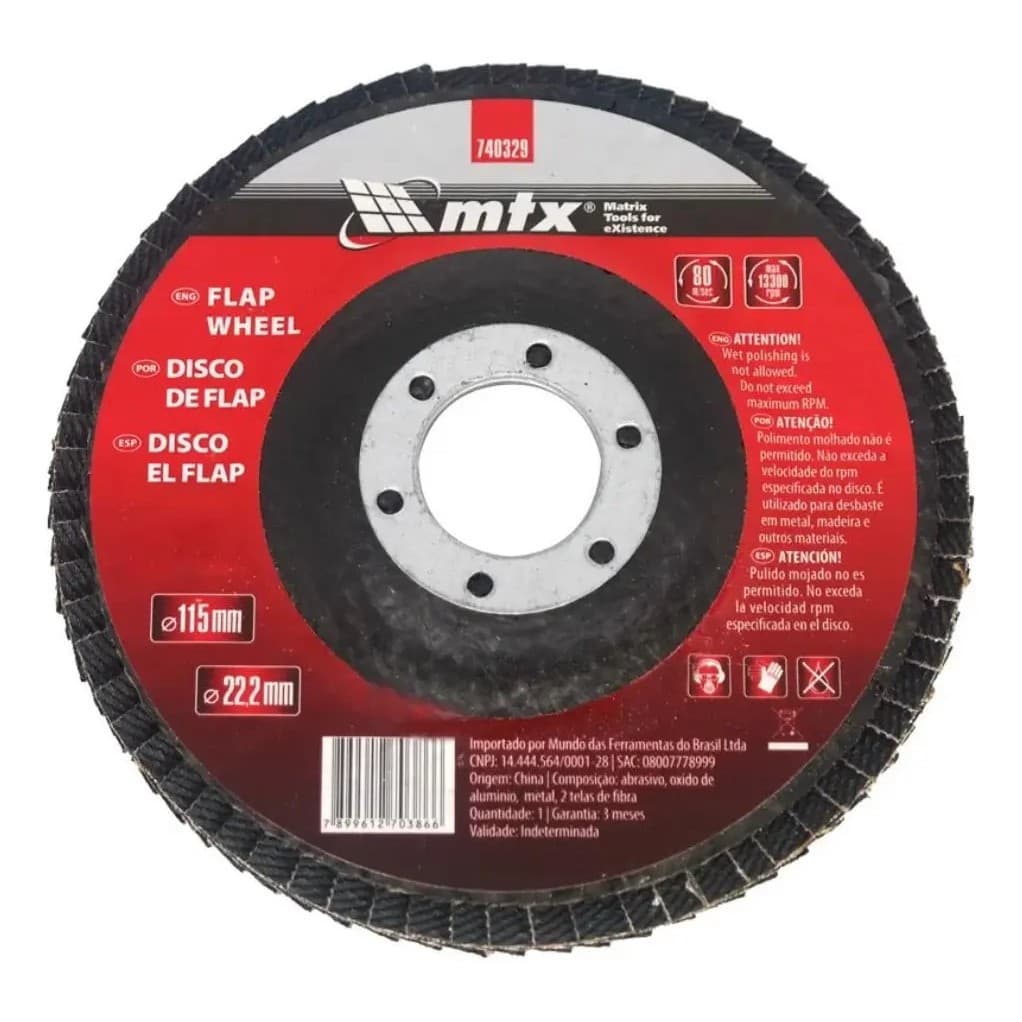 Disco De Lixa Flap 4.1/2 Pol Grão 60 740289 Mtx