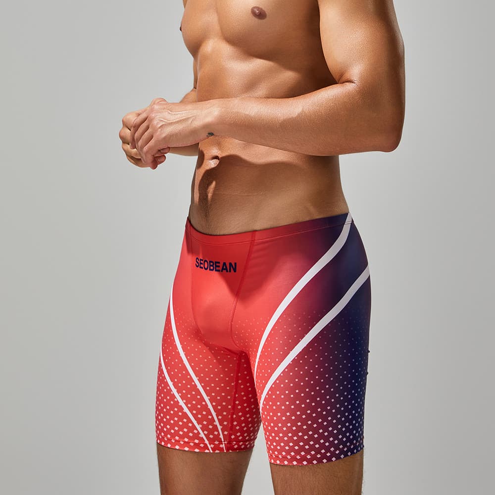 Calção de banho Boxer masculino com tubo longo, cor gradiente, secagem rápida, cintura baixa